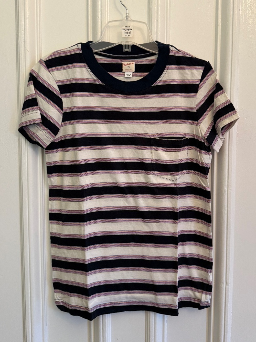 Stateside Women's Striped Tee - White Navy Pink Striped - Size XS